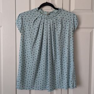 Elle Polka Dot Blouse | Women’s Medium | Blue with Navy Dots | Cap Sleeve | Top